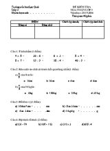 Đề kiểm tra môn Toán lớp 3 năm học 2015 - 2016